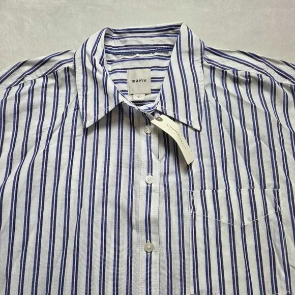 New S Anthropologie x Maeve the Bennet buttondown shirt in blue stripe - Picture 3 of 7
